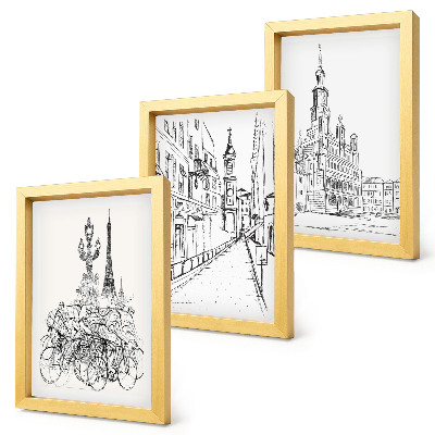 Lot de 3 tableaux Dessins simples de vues de la ville