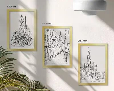 Lot de 3 tableaux dessins simples de vues de ville