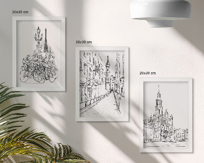Lot de 3 tableaux Dessins simples de vues de la ville