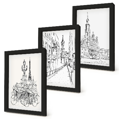 Lot de 3 tableaux Dessins simples de vues de la ville
