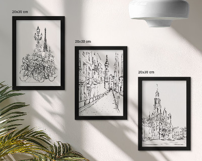 Lot de 3 tableaux Dessins simples de vues de la ville