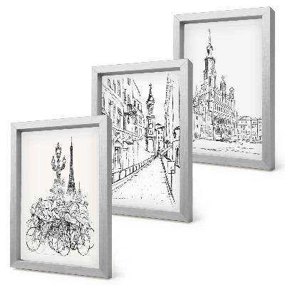 Lot de 3 tableaux Dessins simples de vues de la ville