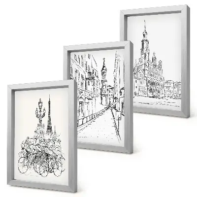 Lot de 3 tableaux dessins simples de vues de ville