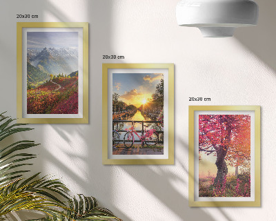 Ensemble de 3 tableaux Paysages de montagne avec un vélo et un arbre d'automne