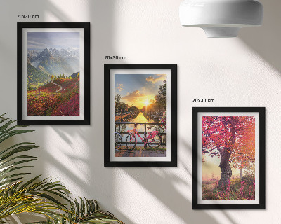 Ensemble de 3 tableaux Paysages de montagne avec un vélo et un arbre d'automne