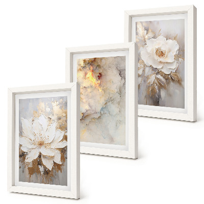 Mur de cadres Fleurs sur fond clair avec motifs abstraits