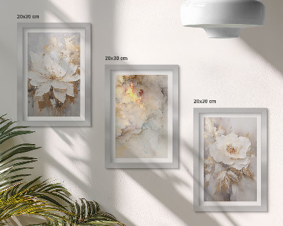 Mur de cadres Fleurs sur fond clair avec motifs abstraits