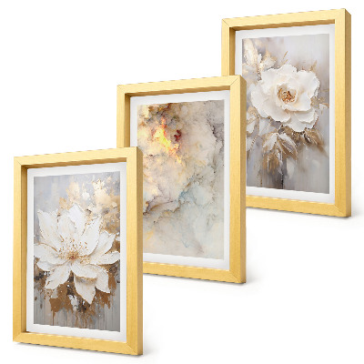 Mur de cadres Fleurs sur fond clair avec motifs abstraits