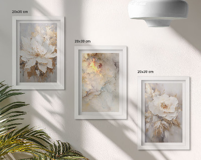 Mur de cadres Fleurs sur fond clair avec motifs abstraits