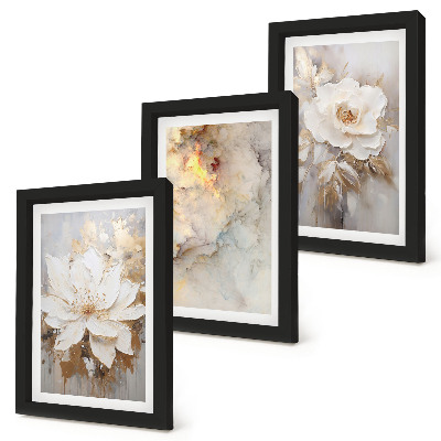 Mur de cadres Fleurs sur fond clair avec motifs abstraits
