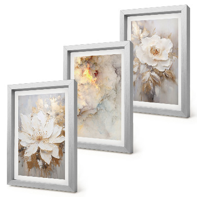 Mur de cadres Fleurs sur fond clair avec motifs abstraits