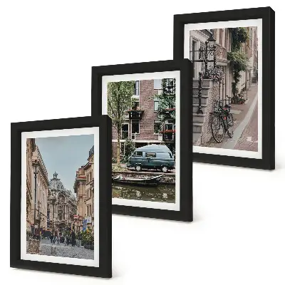 Ensemble de 3 tableaux représentant une vue paisible de bâtiments urbains