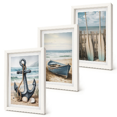 Mur de cadres Ancre et rames sur la plage, face à la mer