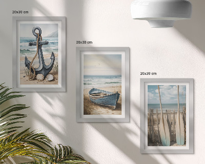 Mur de cadres Ancre et rames sur la plage, face à la mer