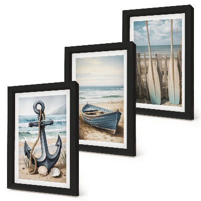 Mur de cadres Ancre et rames sur la plage, face à la mer