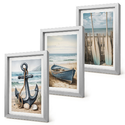 Mur de cadres Ancre et rames sur la plage, face à la mer