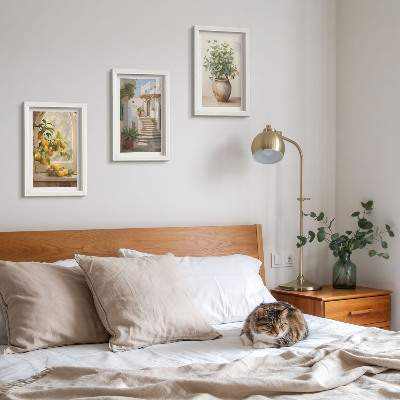 Lot de 3 tableaux Citrons dans un vase et plantes dans une architecture blanche
