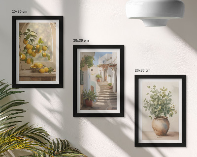 Lot de 3 tableaux Citrons dans un vase et plantes dans une architecture blanche