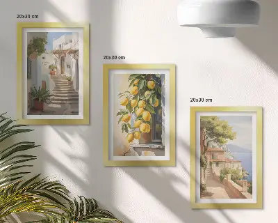 Mur de cadres rues charmantes bordées de citronniers avec vue sur la mer
