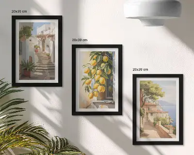 Mur de cadres rues charmantes bordées de citronniers avec vue sur la mer