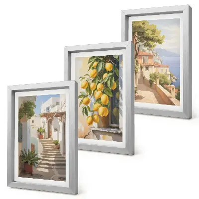 Mur de cadres rues charmantes bordées de citronniers avec vue sur la mer