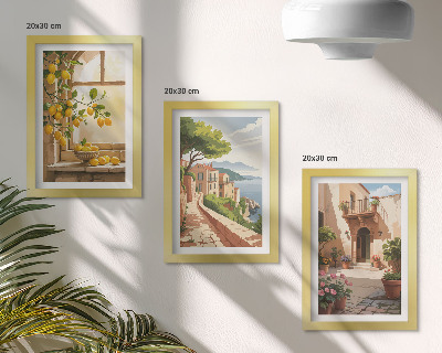 Lot de 3 tableaux Des agrumes dans la cuisine avec vue sur la mer et la charmante ville