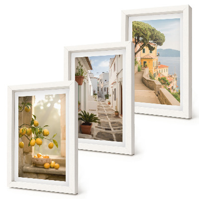 Ensemble de 3 tableaux Vue sur un agrume depuis la fenêtre et architecture du bord de mer