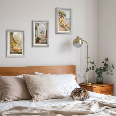 Ensemble de 3 tableaux Vue sur un agrume depuis la fenêtre et architecture du bord de mer