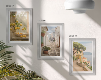 Ensemble de 3 tableaux Vue sur un agrume depuis la fenêtre et architecture du bord de mer
