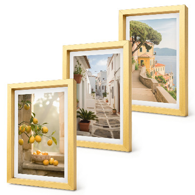 Ensemble de 3 tableaux Vue sur un agrume depuis la fenêtre et architecture du bord de mer
