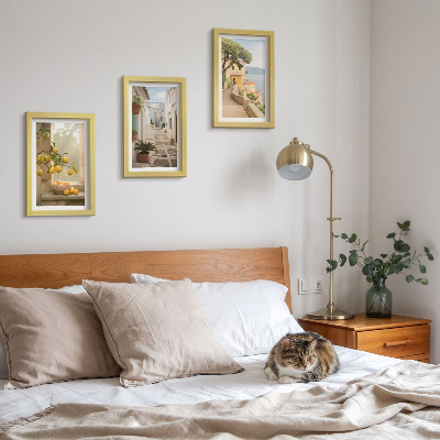 Ensemble de 3 tableaux Vue sur un agrume depuis la fenêtre et architecture du bord de mer