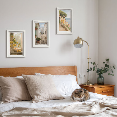 Ensemble de 3 tableaux Vue sur un agrume depuis la fenêtre et architecture du bord de mer