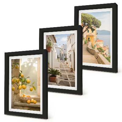 Ensemble de 3 tableaux Vue sur un agrume depuis la fenêtre et architecture du bord de mer