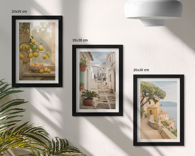 Ensemble de 3 tableaux Vue sur un agrume depuis la fenêtre et architecture du bord de mer