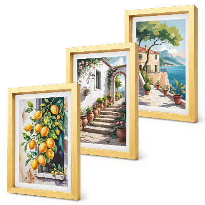 Mur de cadres Citrons sur fond de fleurs et de vues sur la mer