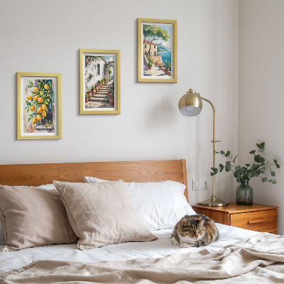 Mur de cadres Citrons sur fond de fleurs et de vues sur la mer