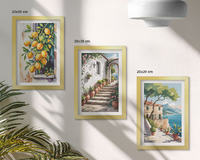 Mur de cadres Citrons sur fond de fleurs et de vues sur la mer