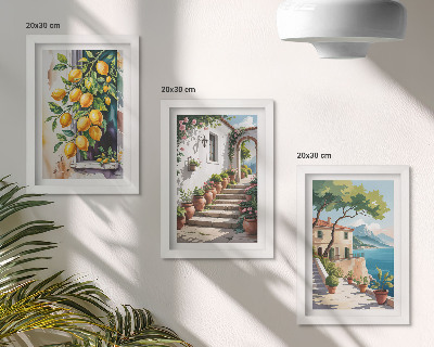 Mur de cadres Citrons sur fond de fleurs et de vues sur la mer