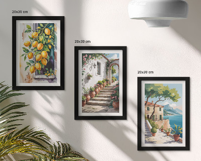 Mur de cadres Citrons sur fond de fleurs et de vues sur la mer