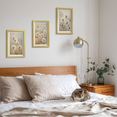 Lot de 3 tableaux Des pissenlits blancs sur un fond de couleurs vives
