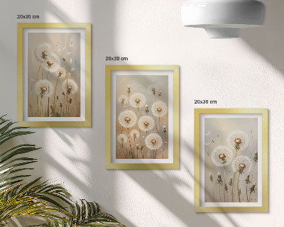 Lot de 3 tableaux Des pissenlits blancs sur un fond de couleurs vives