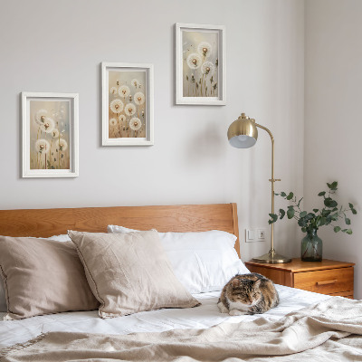 Lot de 3 tableaux Des pissenlits blancs sur un fond de couleurs vives