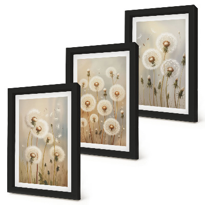 Lot de 3 tableaux Des pissenlits blancs sur un fond de couleurs vives