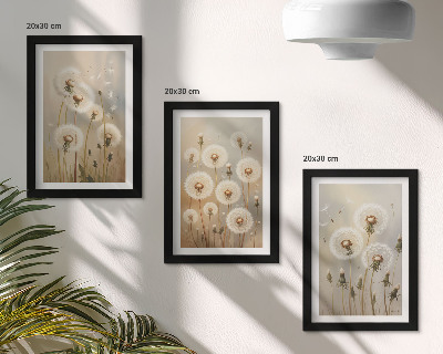 Lot de 3 tableaux Des pissenlits blancs sur un fond de couleurs vives