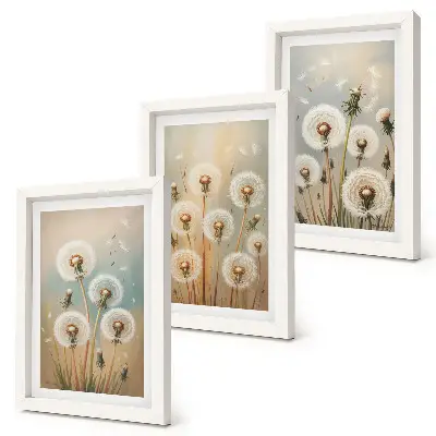 Ensemble de 3 tableaux fleurs de pissenlit sur fond de couleurs pastel