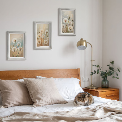 Ensemble de 3 tableaux Fleurs de pissenlit sur un fond de couleurs pastel