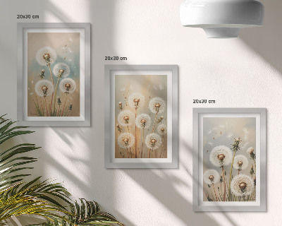 Ensemble de 3 tableaux Fleurs de pissenlit sur un fond de couleurs pastel