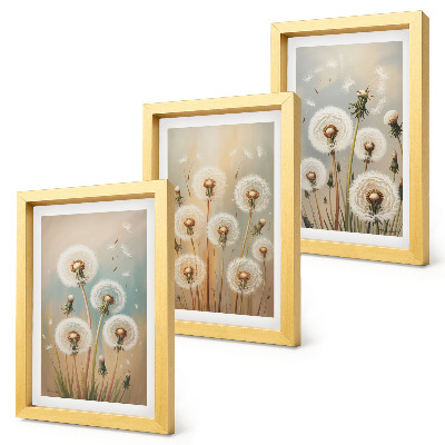Ensemble de 3 tableaux Fleurs de pissenlit sur un fond de couleurs pastel