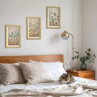 Ensemble de 3 tableaux fleurs de pissenlit sur fond de couleurs pastel