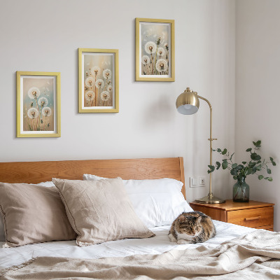 Ensemble de 3 tableaux Fleurs de pissenlit sur un fond de couleurs pastel